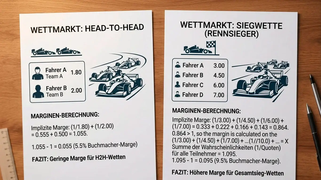 Praktische Quotenwahl für Motorsport-Wetter: Margen bei Head-to-Head vs. Siegwette im Anbietervergleich