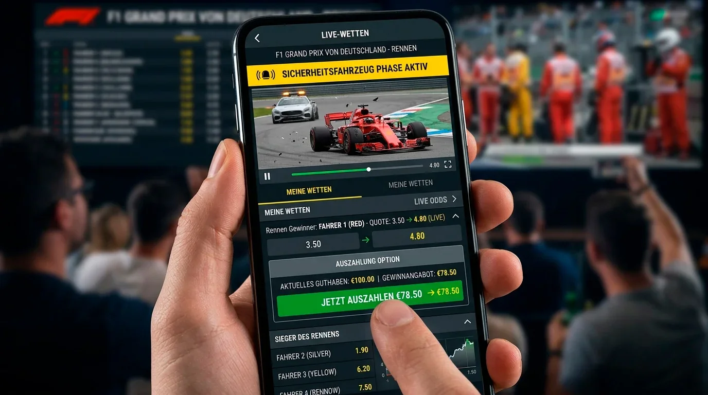 Entscheidungsmoment beim Cash-Out: Motorsport-Livewette auf F1-Rennen mit Quotenveränderung durch Safety Car