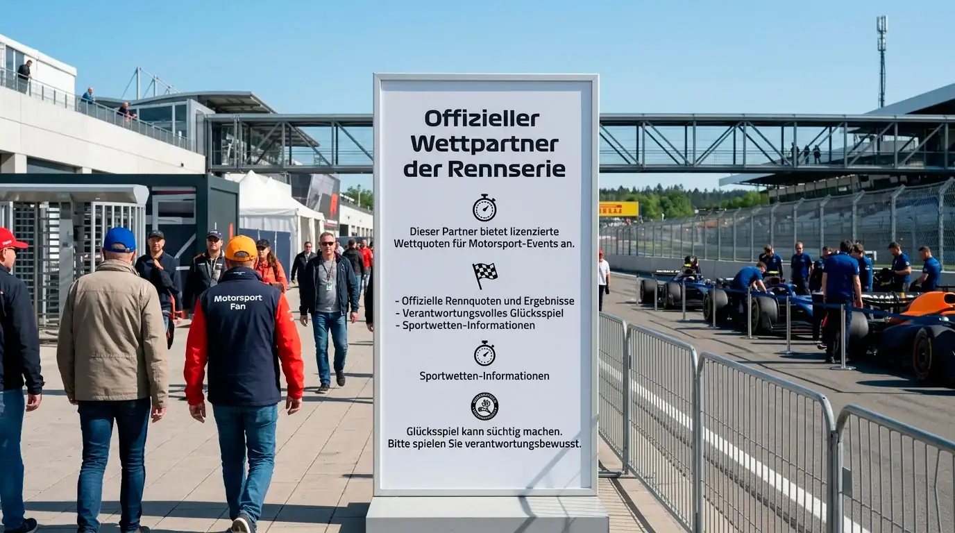Werbefläche für eine Wettpartnerschaft am Rand einer Motorsport-Strecke