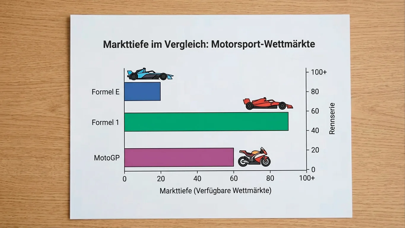 Markttiefe bei Formel-E-Wetten bei GGL-lizenzierten Anbietern im Vergleich zu Formel 1 und MotoGP