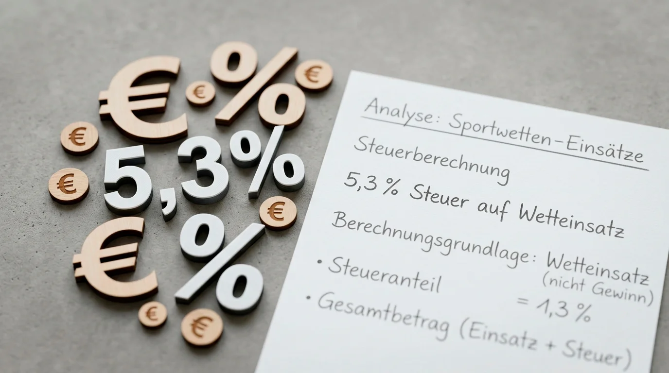 Sportwettensteuer Deutschland 5,3 Prozent — Berechnung, Auswirkung auf Erwartungswert und Anbietermodelle