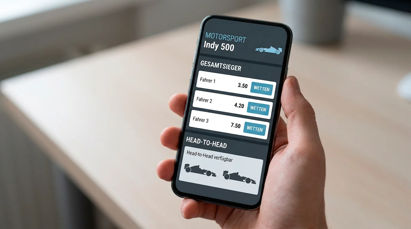 Beispiel für einen Indy-500-Wettmarkt mit Siegwetten und Fahrerduellen
