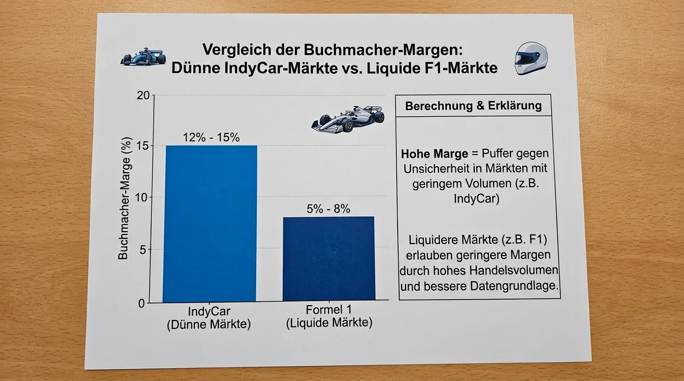 Berechnung der Buchmacher-Marge bei dünnen IndyCar-Märkten im Vergleich zu F1