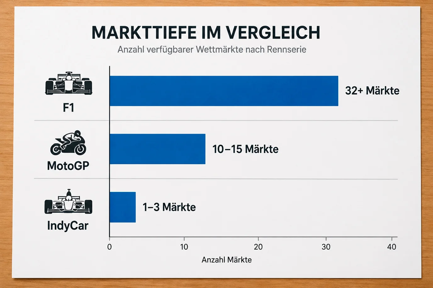 Balkendiagramm zur Markttiefe von F1, MotoGP und IndyCar bei deutschen Wettanbietern