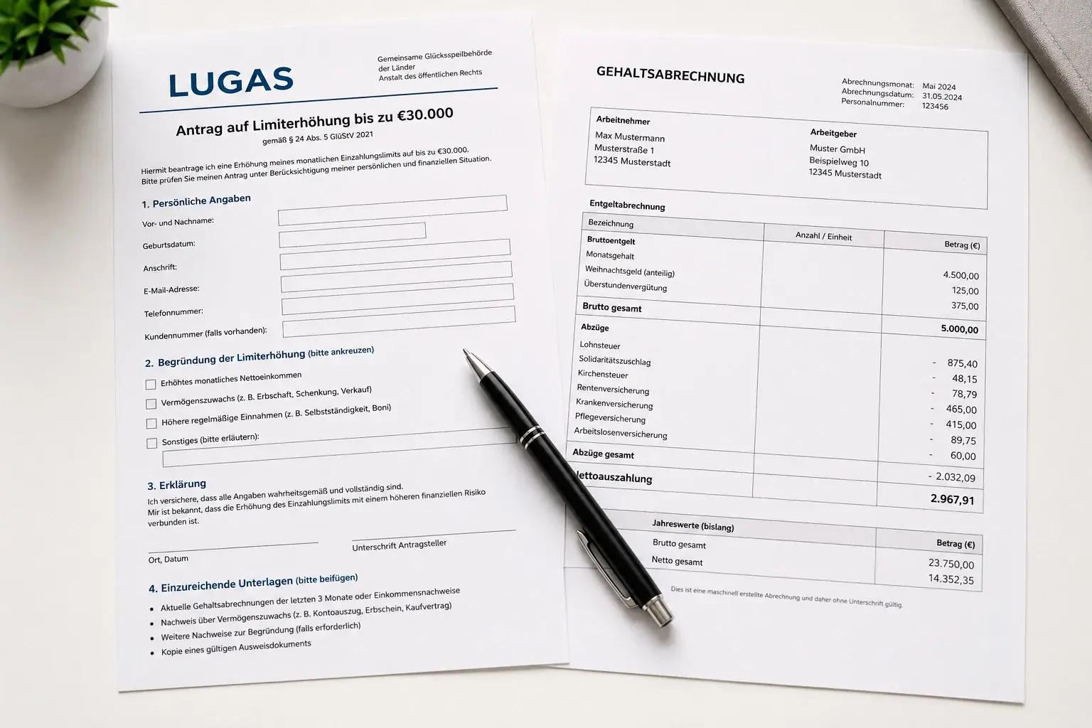 LUGAS Einzahlungslimit Ausnahme beantragen bis 30000 Euro Nachweis Einkommensverhältnisse GGL Sportwetten