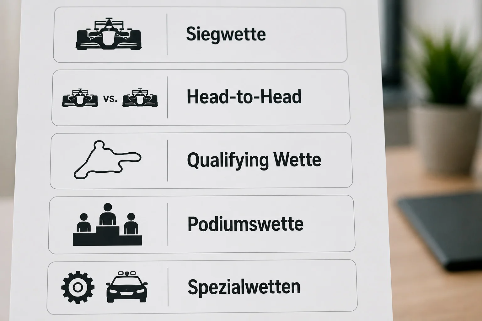 Motorsport-Wettarten im Überblick — Siegwette, Head-to-Head, Qualifying und Spezialwetten bei GGL-lizenzierten Anbietern