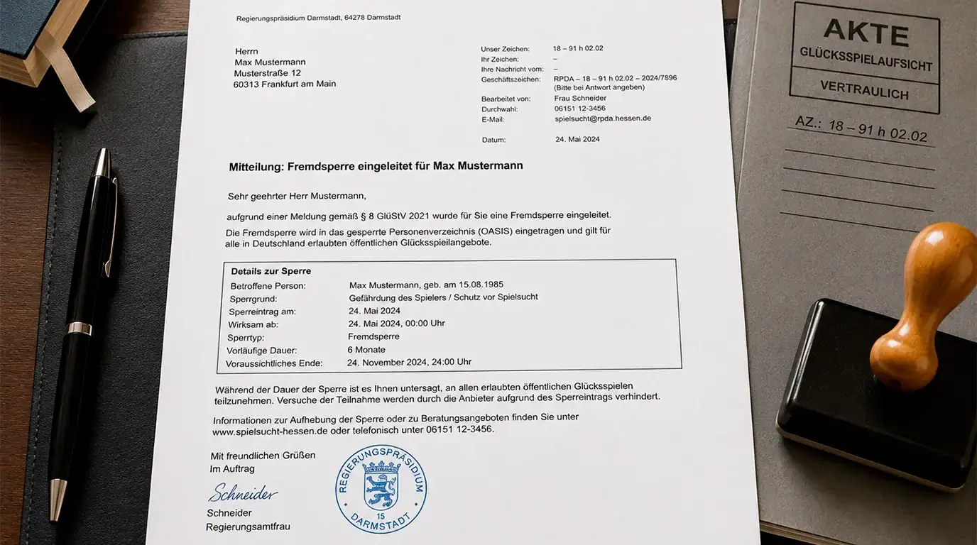 OASIS Fremdsperre Verfahren Deutschland Antrag Nahestehende 12 Monate Mindestdauer Spielsucht Schutz