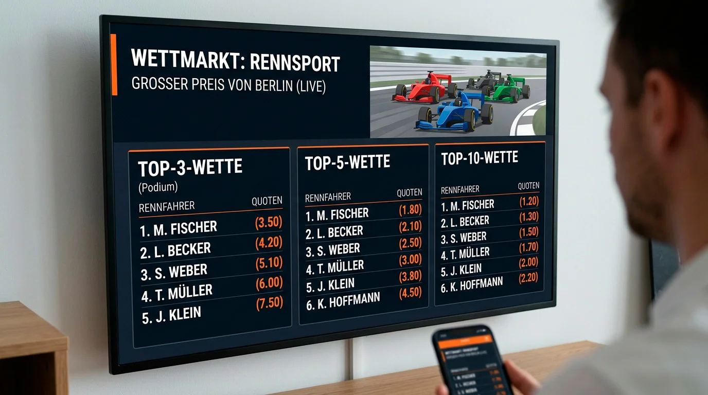 Top-X-Wetten Motorsport — Vergleich Top-3, Top-5 und Top-10-Wetten im Motorsport