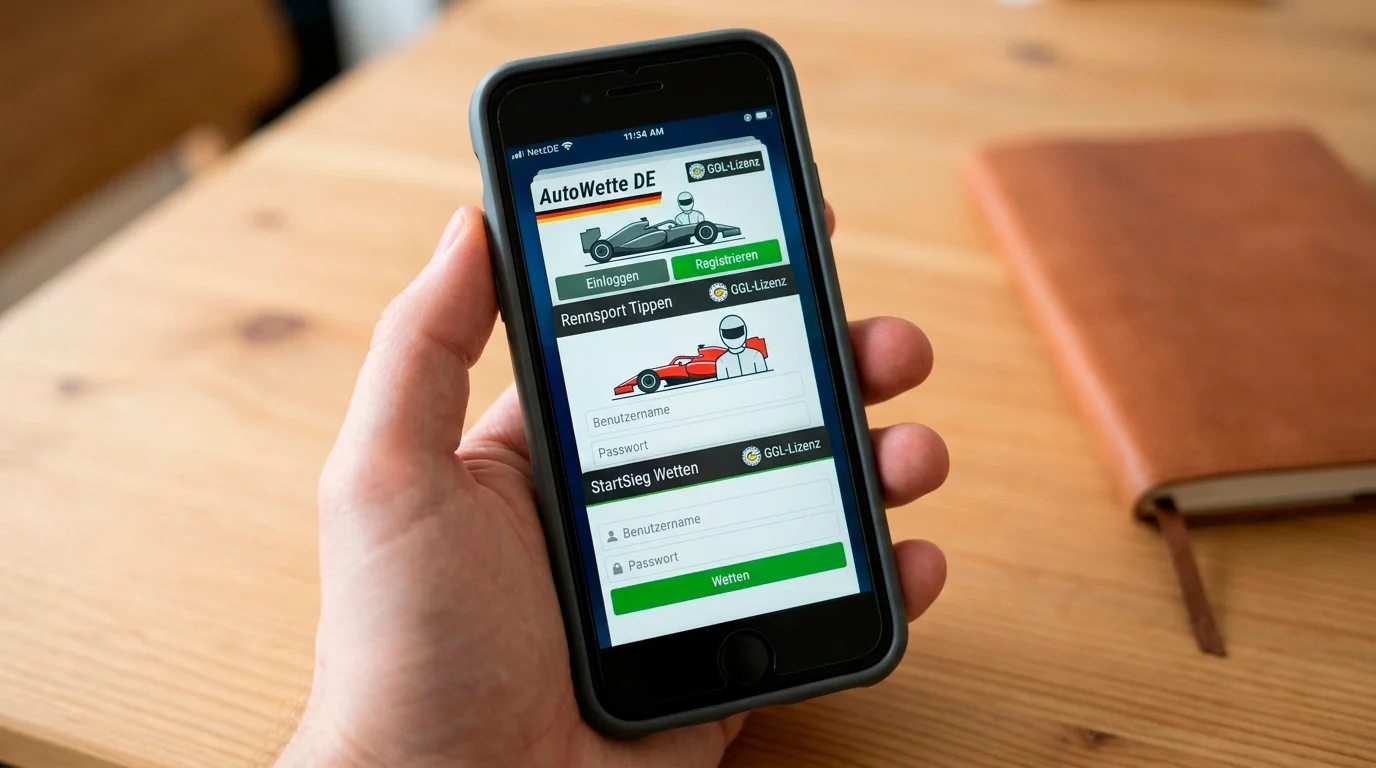 Mehrere Wettanbieter-Apps auf einem Smartphone zeigen parallele Account-Nutzung für Motorsport-Quotenvergleich