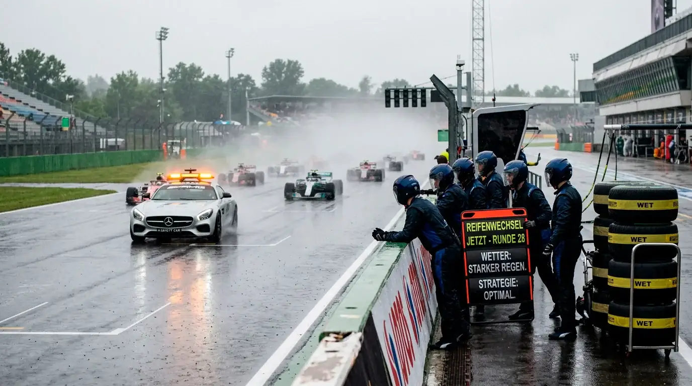 Second-Order-Effekte bei Regenrennen im Motorsport — Reifenstrategie und Safety Car