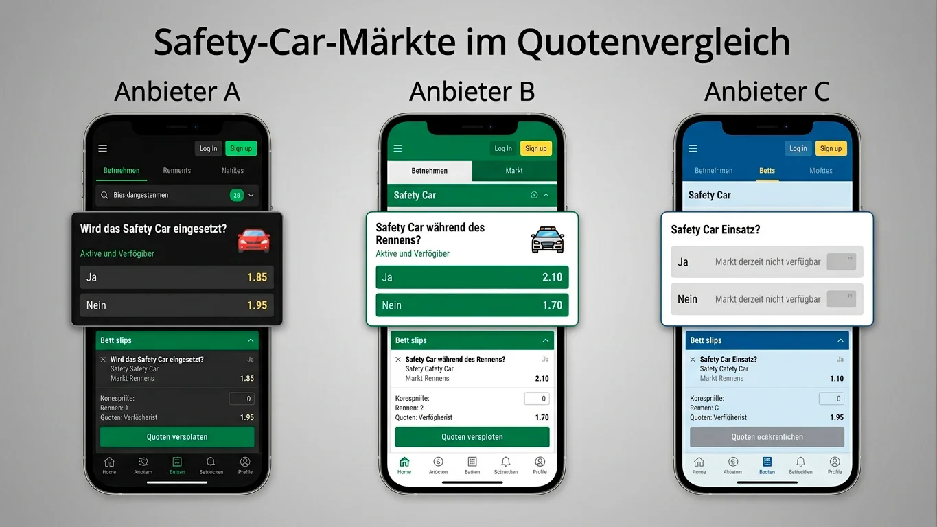 GGL-lizenzierte Anbieter mit Safety-Car-Märkten für F1-Rennen im Quotenvergleich