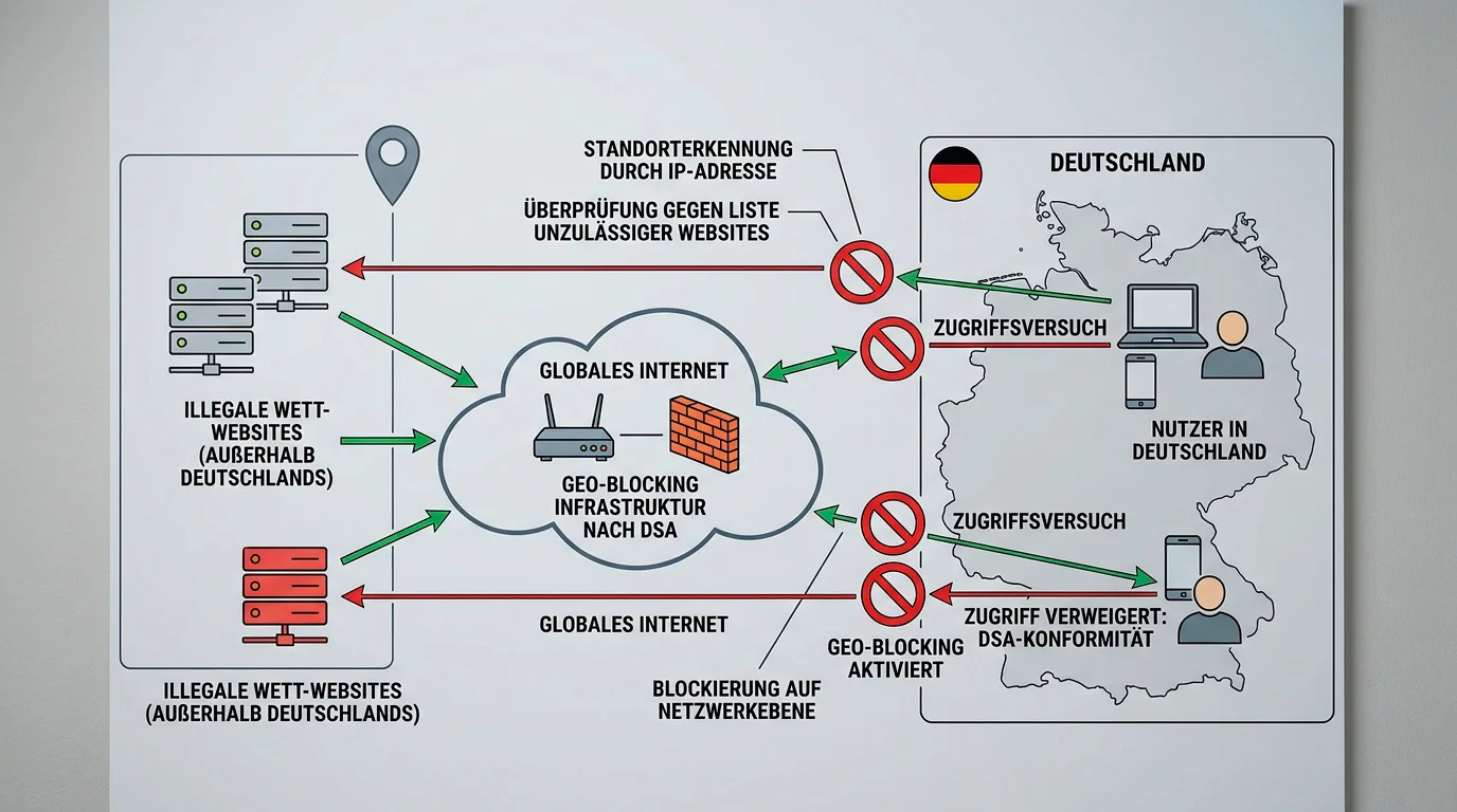 Geo-Blocking illegaler Wettseiten in Deutschland — DSA-Maßnahmen der GGL sperren hunderte Domains für deutsche Nutzer
