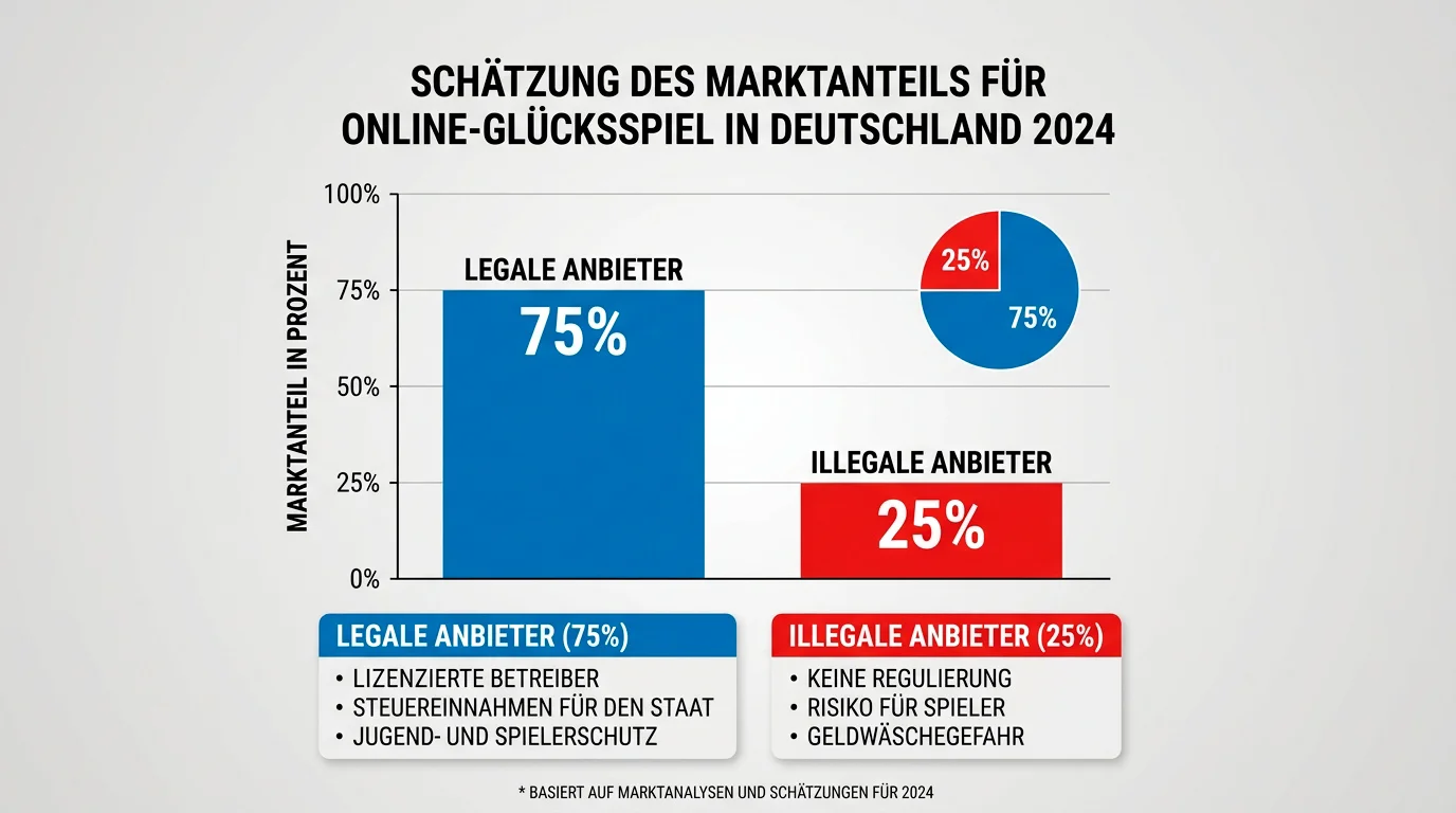 Marktanteile legaler und illegaler Glücksspielanbieter in Deutschland 2024 nach GGL-Daten im Überblick