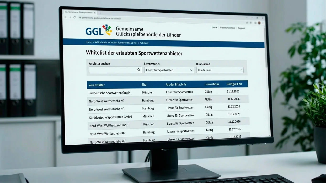 GGL-Whitelist-Überprüfung eines Wettanbieters auf dem offiziellen Portal der Gemeinsamen Glücksspielbehörde der Länder