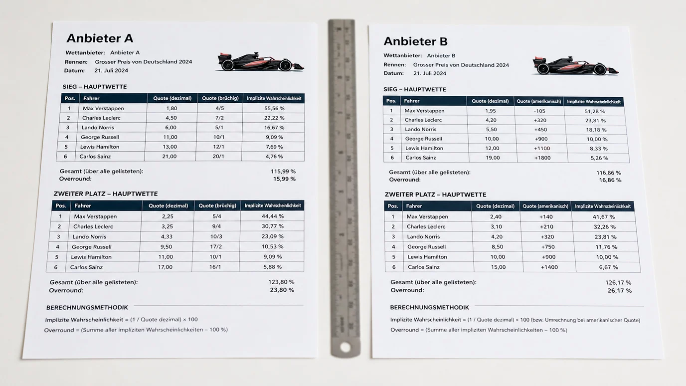 RTP-Vergleich bei F1-Siegwetten zwischen verschiedenen GGL-Anbietern