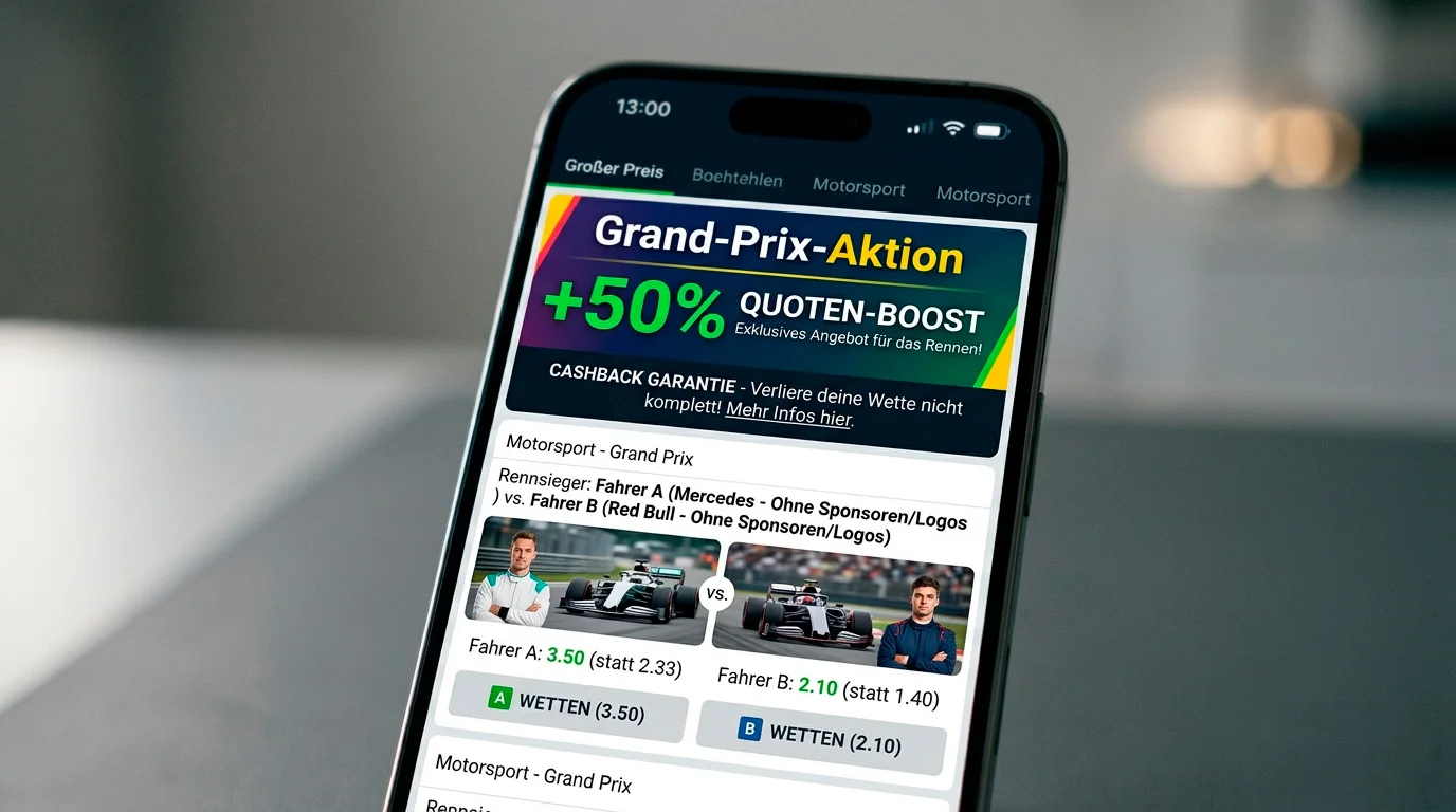 Grand-Prix-Sonderaktion bei F1-Rennen: erhöhte Quote auf Siegwette und Cashback-Angebot für Motorsport-Wetter