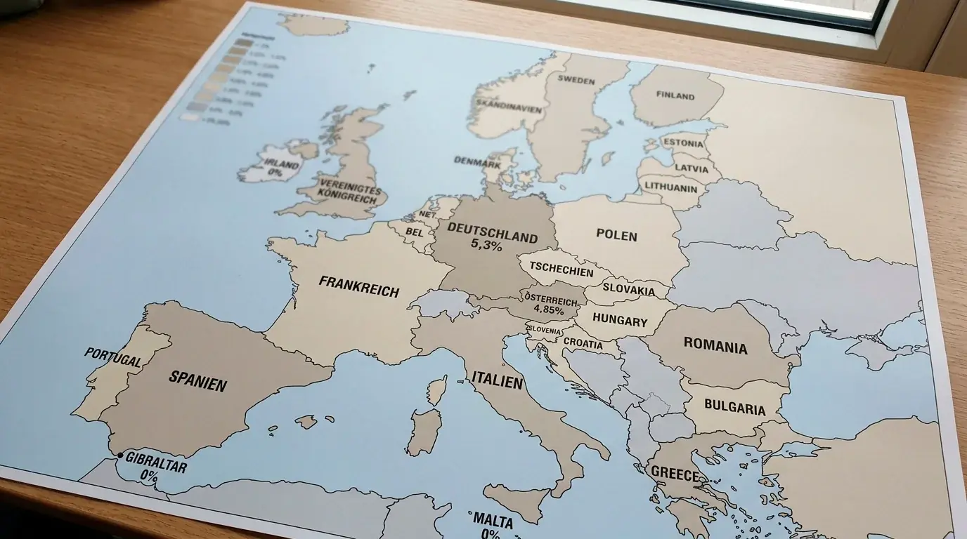 Europäischer Vergleich der Sportwettensteuer Deutschland 5,3 Prozent versus andere EU-Länder Malta Gibraltar
